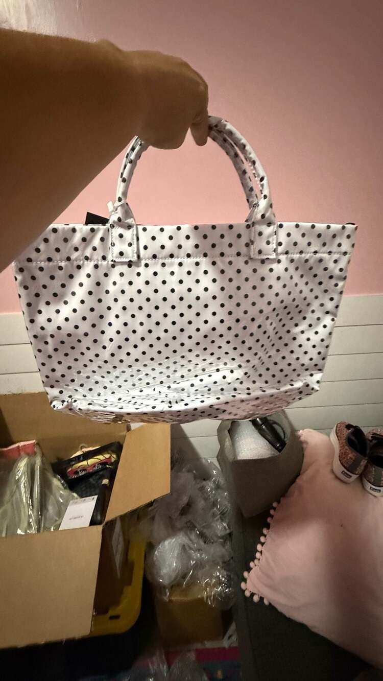 Lulu Mac Waterproof Polka Dot Tote Bag White/Black - Picture 2 of 2